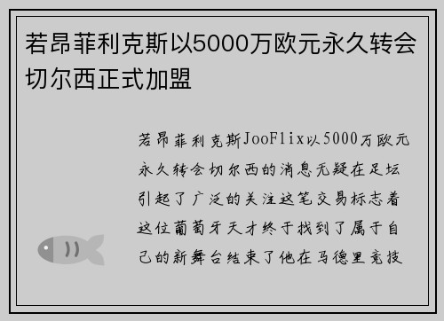若昂菲利克斯以5000万欧元永久转会切尔西正式加盟 若昂菲利克斯以5000万欧元永久转会切尔西正式加盟